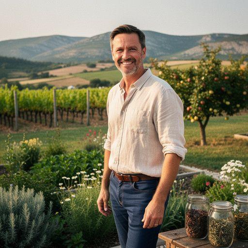 Prikaz šalice čaja s aromatičnim biljem na drvenoj podlozi.